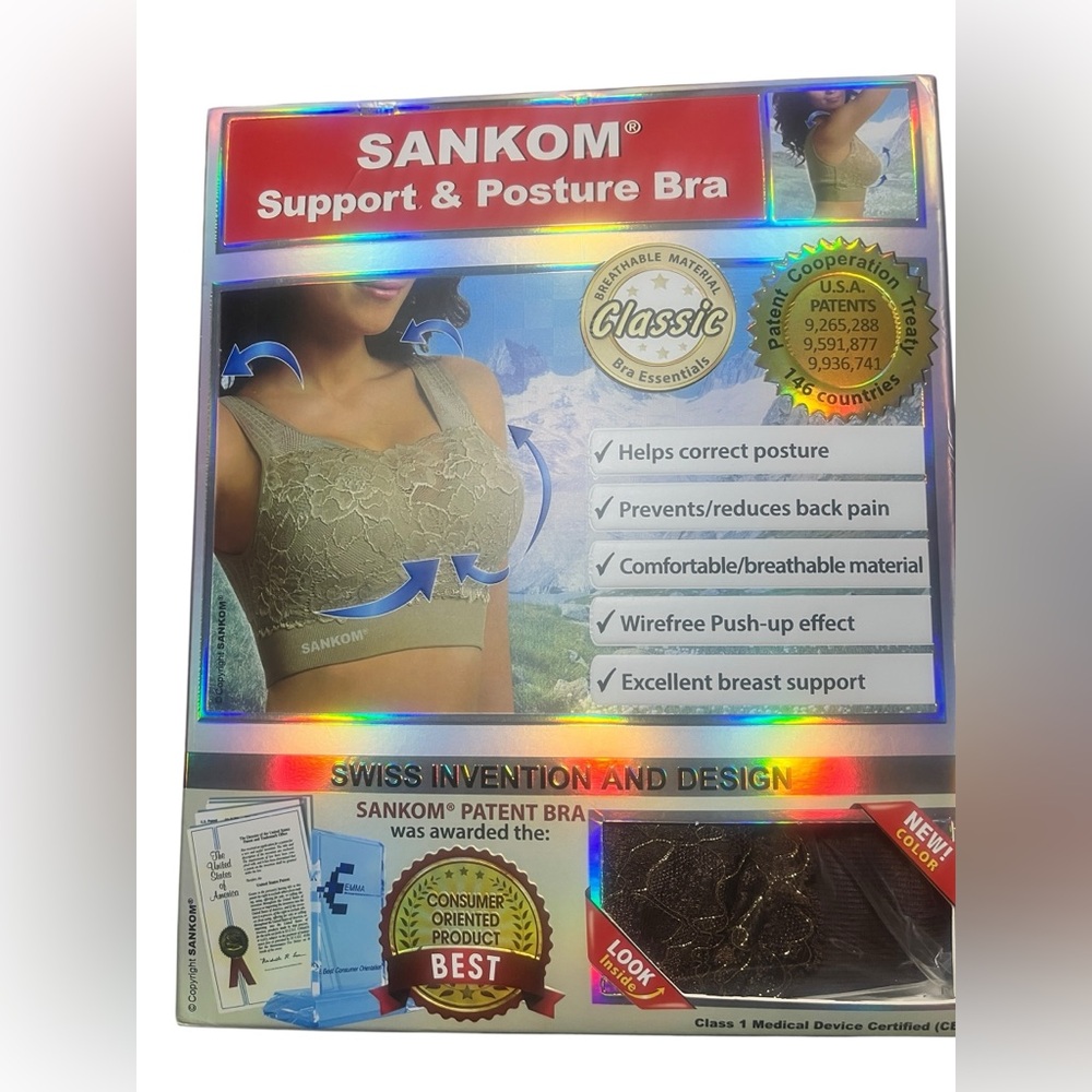 Sankom Support and Posture Bra Brown Lace with Gold Thread #074 Size M-L